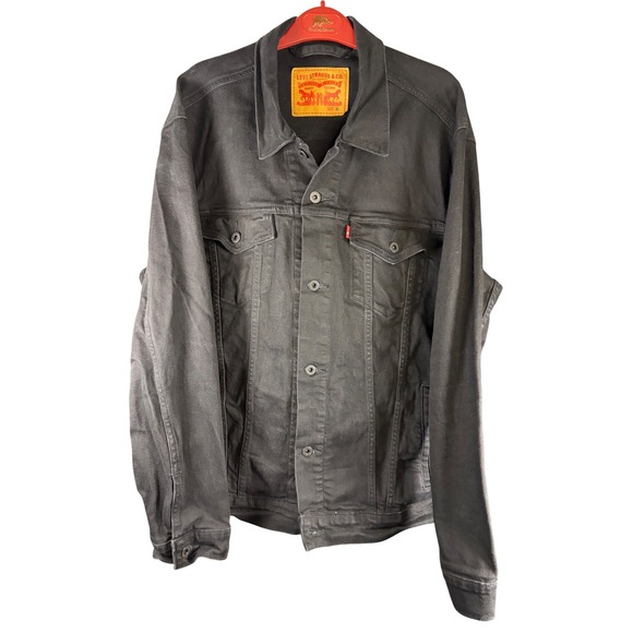 Retro Levi & Strauss Co Mens Black Denim Trucker Cowboy Biker Jacket Size XL